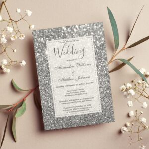 Chic glamorous trendy silver glitter Wedding Invitation