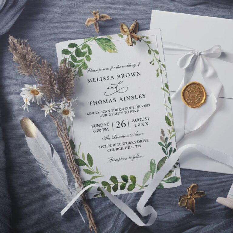 Eucalyptus Elegant Modern Budget QR Code Wedding Invitation