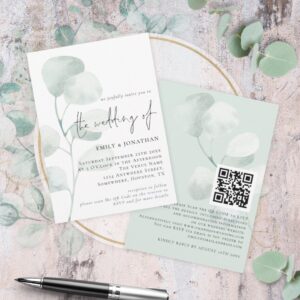 Elegant Sage Eucalyptus QR Code Wedding Invitation