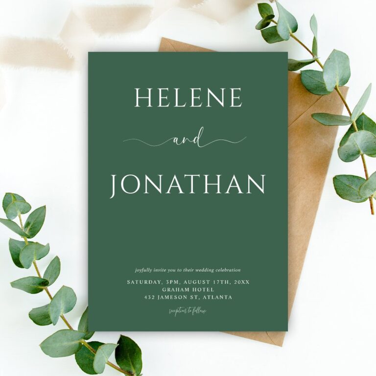 Green Modern Minimalist Simple Elegant Wedding Invitation