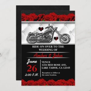 Biker Motorcycle Leather Rose Wedding Invitations