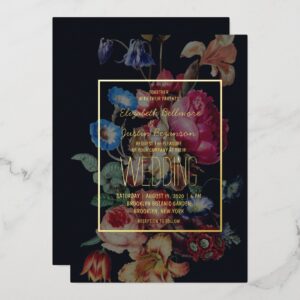 Dark Vintage Floral Wedding Invitation Foil Invitation