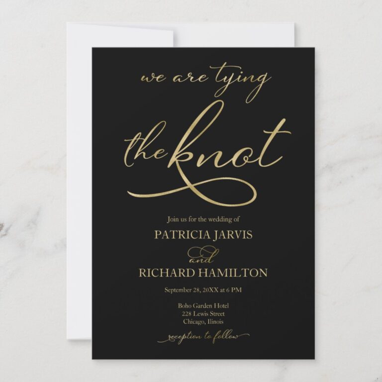 We Are Tying The Knot Gold Foil Script Wedding Invitation