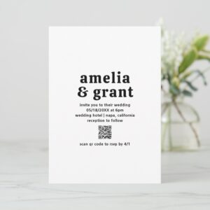 Simple Retro Groovy QR Code Modern Wedding Invitation