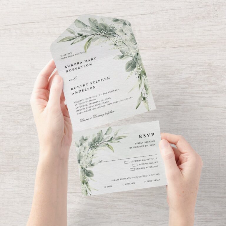 Sage Green Eucalyptus Minimalist Botanical Wedding All In One Invitation