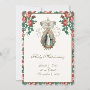 Catholic Floral Wedding Church Reception Combined Invitation