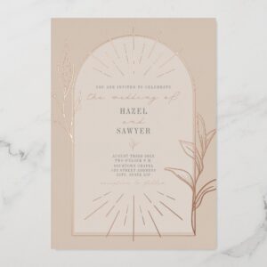 Line Art Arch Botanical Off White Wedding Foil Invitation