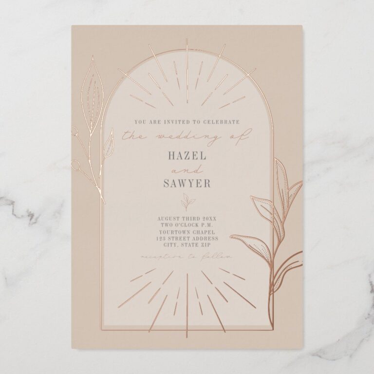 Line Art Arch Botanical Off White Wedding Foil Invitation