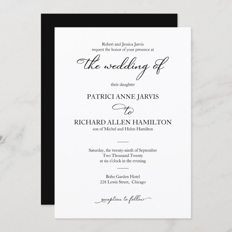 Elegant Black And White Script Classic Wedding Invitation