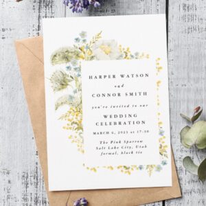 Spring Yellow Wildflowers Watercolor Wedding Invitation