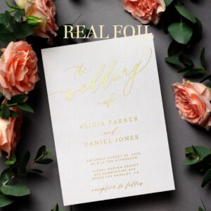 QR code modern romantic elegant gold wedding Foil Invitation