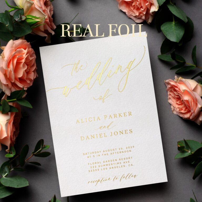 QR code modern romantic elegant gold wedding Foil Invitation