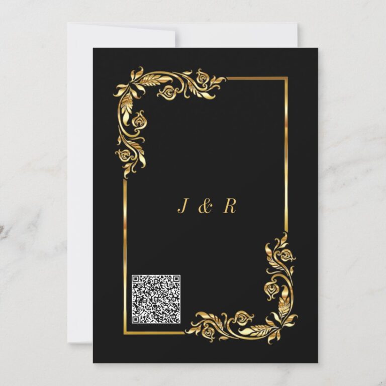 QR Code Scan Info Black Gold Wedding Invitation