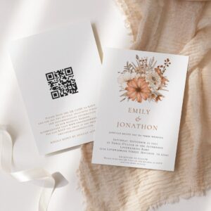 Elegant Autumn Florals QR Code Wedding Invitation