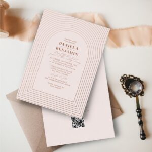 Boho Terracotta Blush Wedding Arch & RSVP QR Code Foil Invitation