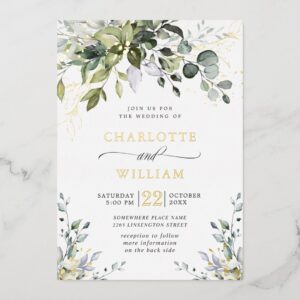 Elegant Eucalyptus Greenery Wedding Gold Foil Invitation