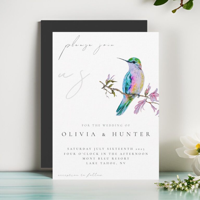 Elegant Watercolor Hummingbird Wedding Invitation