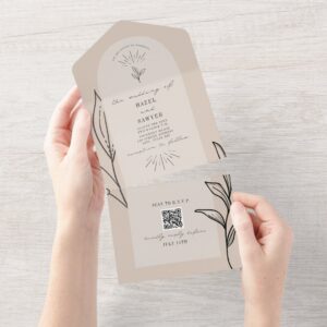 Tan Arch Wedding QR RSVP All In One Invitation