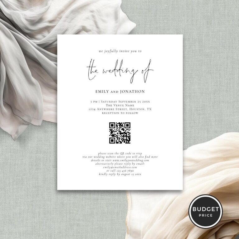 Budget Modern Script QR Code Wedding Invitation