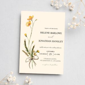 Botanical Watercolor Modern Rustic Elegant Wedding Invitation