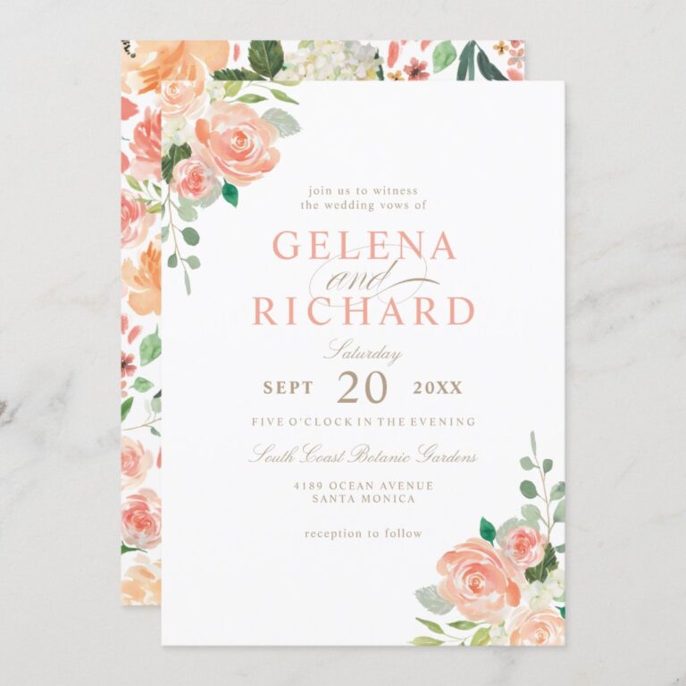 Spring Blush Peach Watercolor Floral Wedding Invitation