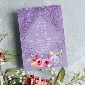 Elegant pink lavender glitter floral Wedding Invitation