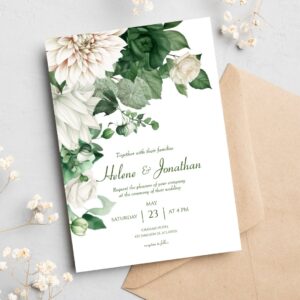 Modern Floral Watercolor Emerald Green Wedding Invitation