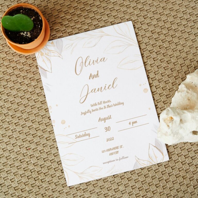 Beige Elegant Floral Wedding Invitation