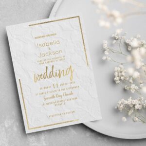 Elegant white gold french floral lace Wedding Invitation