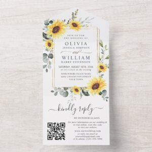 Elegant Sunflowers Eucalyptus Greenery Wedding QR All In One Invitation