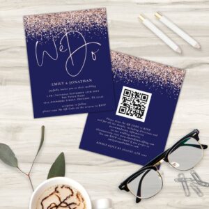 Budget Rose Gold Glitter We Do QR Navy Wedding