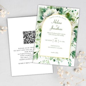 Emerald Green Botanical Floral Elegant Wedding Invitation