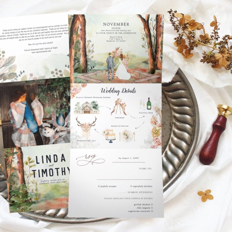 Rustic Autumn Forest | Boho Wedding Tri-Fold Invitation