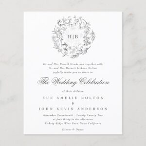 Monogram Classic Florals Budget Wedding Invitation