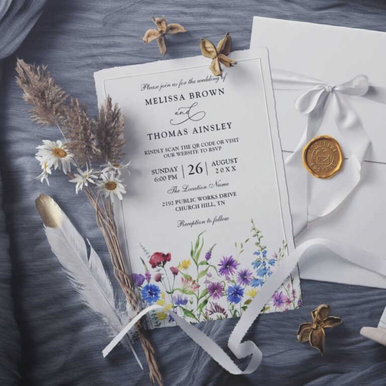 Wildflowers Elegant Modern Budget QR Code Wedding Invitation