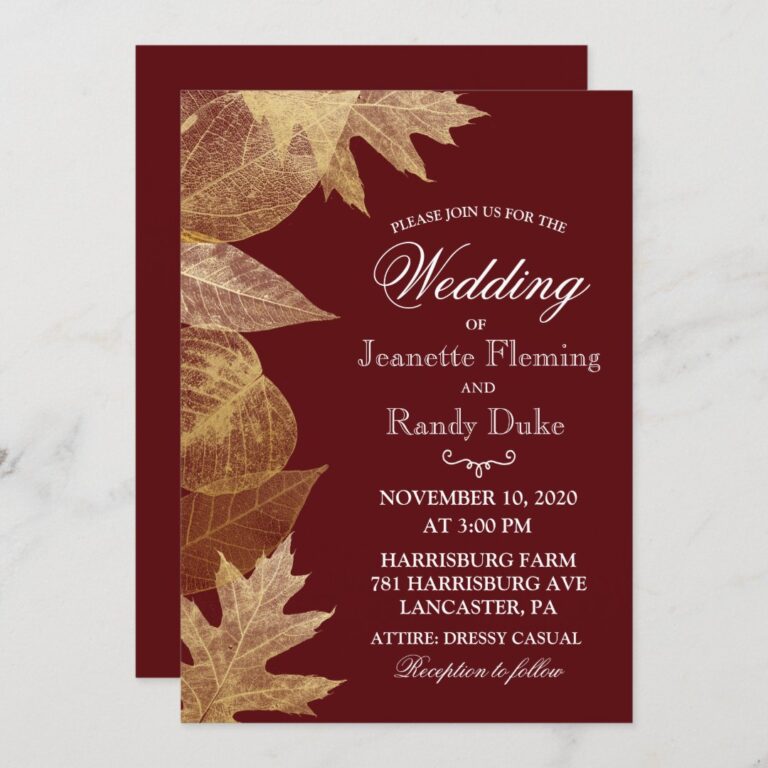 ANY COLOR - Autumn Fall Leaves Wedding Invitation