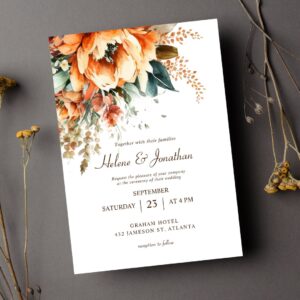 Floral Terracotta Rustic Fall Wedding Invitation