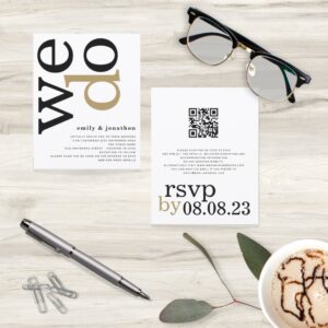 BUDGET QR Code Gold Black White Wedding Invite