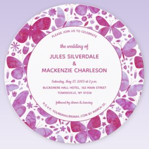 Modern Butterfly Watercolor Magenta Pink Wedding Invitation