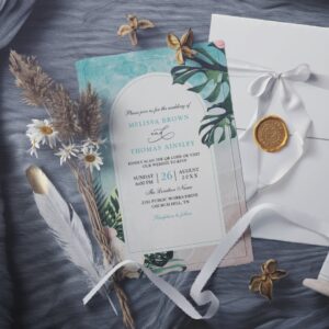 Tropical Floral Beach Budget QR Code Wedding Invitation