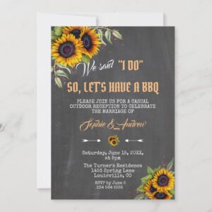 Watercolor Sunflowers Chalkboard Wedding I DO BBQ Invitation