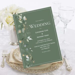 Elegant Green Rustic Eucalyptus Gold Wedding Invitation