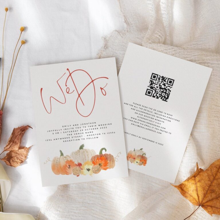 Pumpkins Glitter We Do QR Code Wedding Invitation