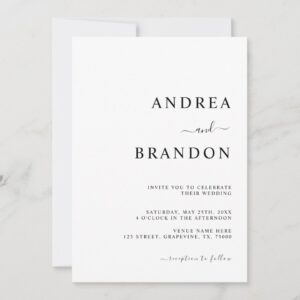 Modern Minimalist Plain White All in One Wedding Invitation