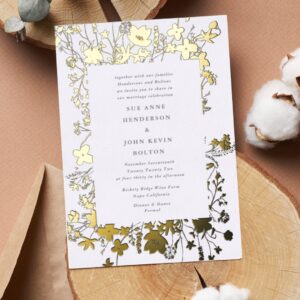 Framed Abundance Dried Wildflower Pampas REAL GOLD Foil Invitation