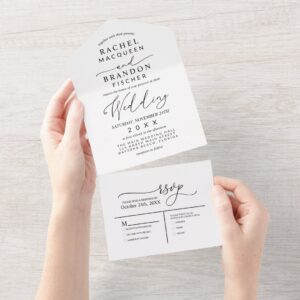 Modern Minimalist Elegant Black White Wedding All All In One Invitation