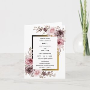 Pink and Brown Elegant Rose Floral Wedding Invitation