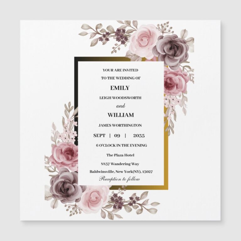 Pink and Brown Elegant Rose Floral Wedding Magnetic Invitation