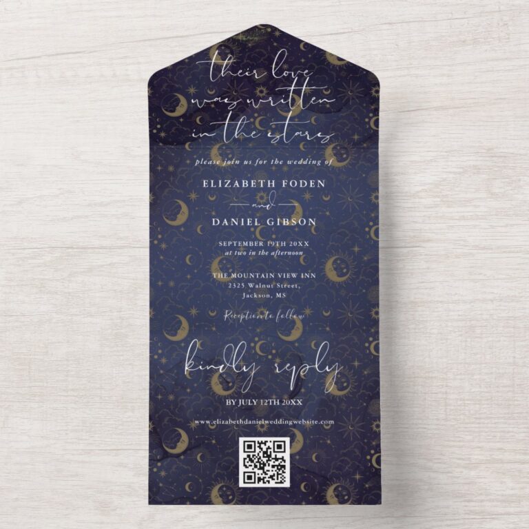 Written In The Stars Celestial QR Code Wedding All In One Invitation