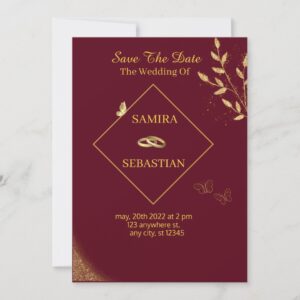 Gold and red elegant wedding invitation